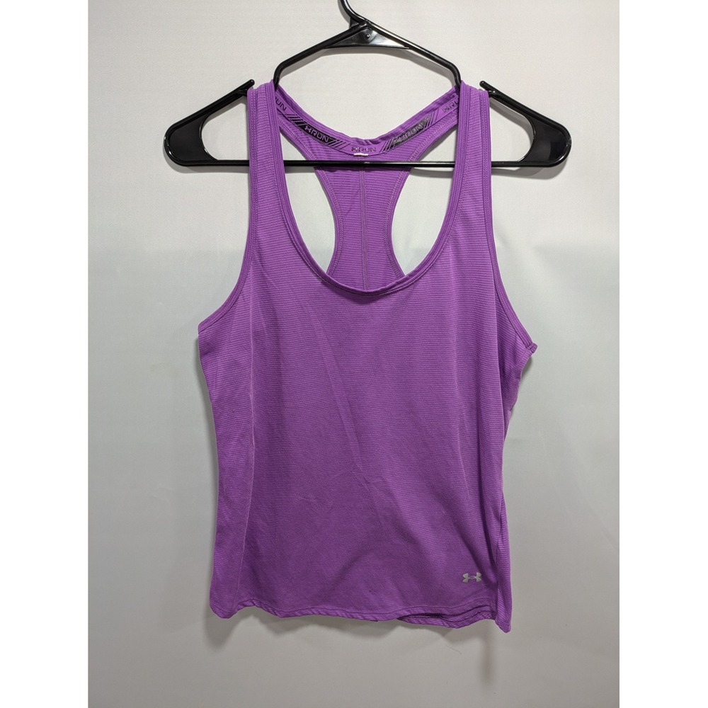Womens Under Armour Run Racerback Purple Sleeveless Gym Tank Top Short Size MD